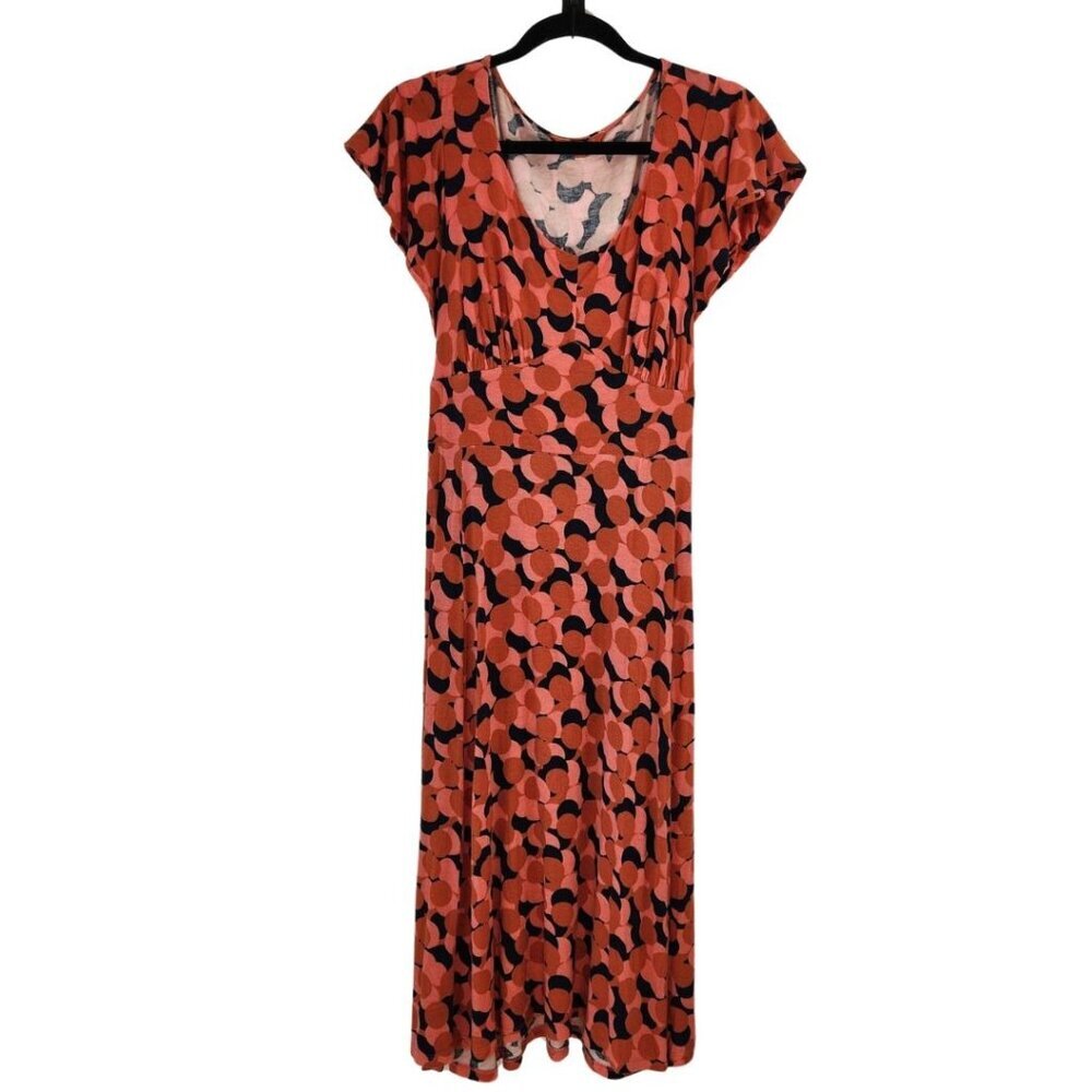 Modcloth Midi Dress Stretch Jersey Knit Pink Orange Novelty Print Women's 1X